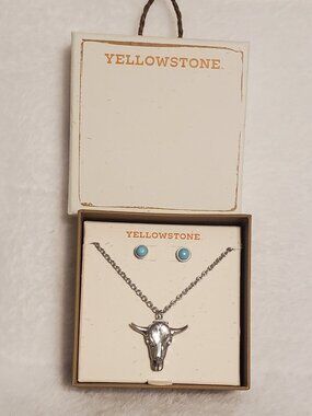 YELLOWSTONE Earring & Ram Skull Necklace Set NIB Great Gift!
